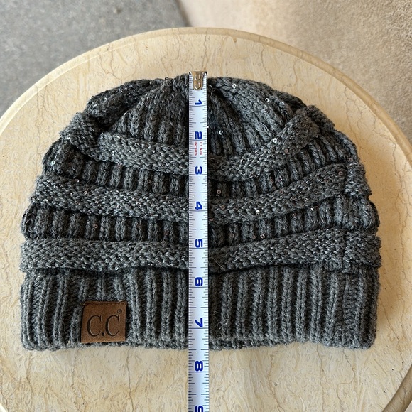 C.C Winter Knitted Beanie w/ Sequins - Light Grey - Picture 8 of 10